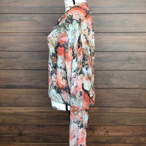 Faux-Wrap Silk Floral long Sleeve Blouse - Picture 3 of 3